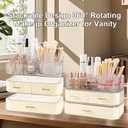 DASITON Makeup Organizer with Drawers and Rotating Makeup Brush Holder,Large Capacity Stackable Cosmetic Organizer Countertop,Bathroom Organizers and Storage,Make up Organizers for Vanity (Cream)