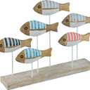 SAILINGSTORY Wooden School of Fish Beach Decor Nautical Coastal Decor Beach Bathroom Decor Lake House Decor Ocean Decoration Stripe Finish