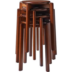 YMYNY Stackable Stools Set of 4, Solid Wood Round Stool, School Chairs, Dressing Stool, Small Stool, for Students, Living Room, Dining Room, Classroom, 10.63" D x 10.63" W x 17.72" H Brown HBD026H-4