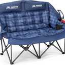 Huskfirm Padded Double Camping Chair High Back 2 Person Camping Chair Oversized Camping Loveseat Support 800LBS Heavy Duty Camping Couch with Cup Holders, Cooler, Carry Bag, Blue