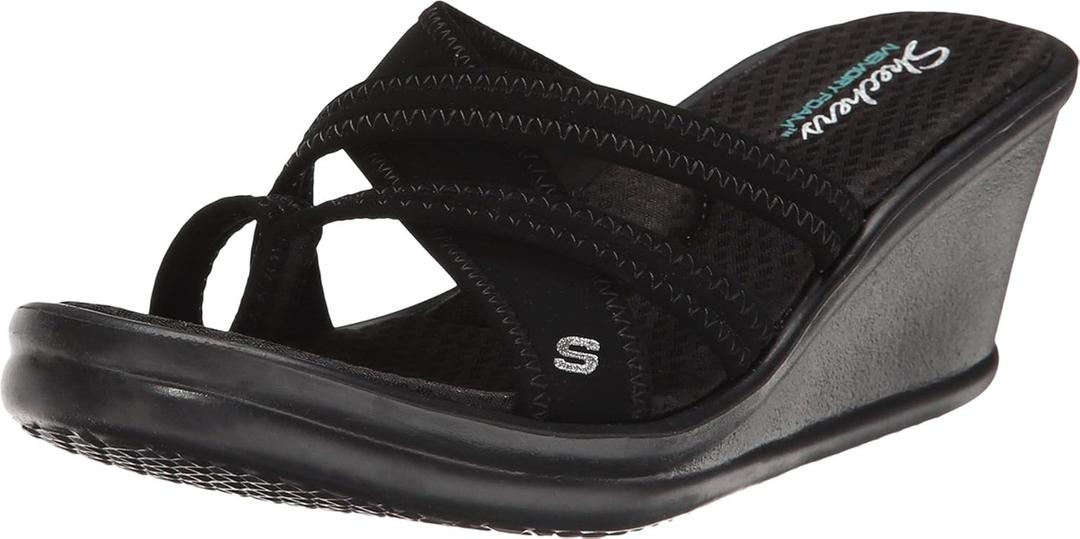 Skechers Women's Rumblers - Young At Heart Wedge Sandal (8.5, Black)