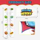 80PCS Hero Themed Birthday Party Decorations Supplies - Door Porch Banner Backdrop Balloons Blue Foil Fringe Curtains for Kids Birthday Baby Shower Classroom Photo Booth Prop