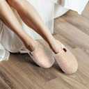 Womens Fuzzy Scuff Slippers, Comfy Supportive Foam Slip-On House Shoes for Indoor Bedroom (7-8, Off-white)