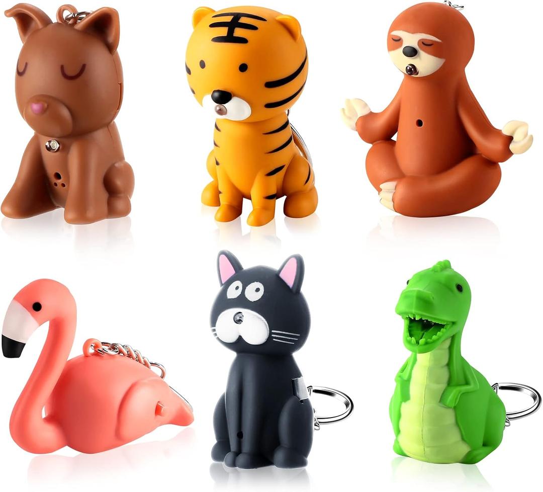 Kenning 6 Pieces Animal Flashlight Keychain Mini Pediatric Nurse Flashlight Badge Reel Pediatric Pen Lights Keychain for Nursing Staff Urgent Care(Funny)