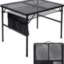 JOUYEK Folding Grill Table, 3x2 FT Portable Camping Table, Height Adjustable Metal Tables with Mesh Desktop and Mesh Bag, Outdoor Furniture for Camping, Picnic, Beach and BBQ, Black