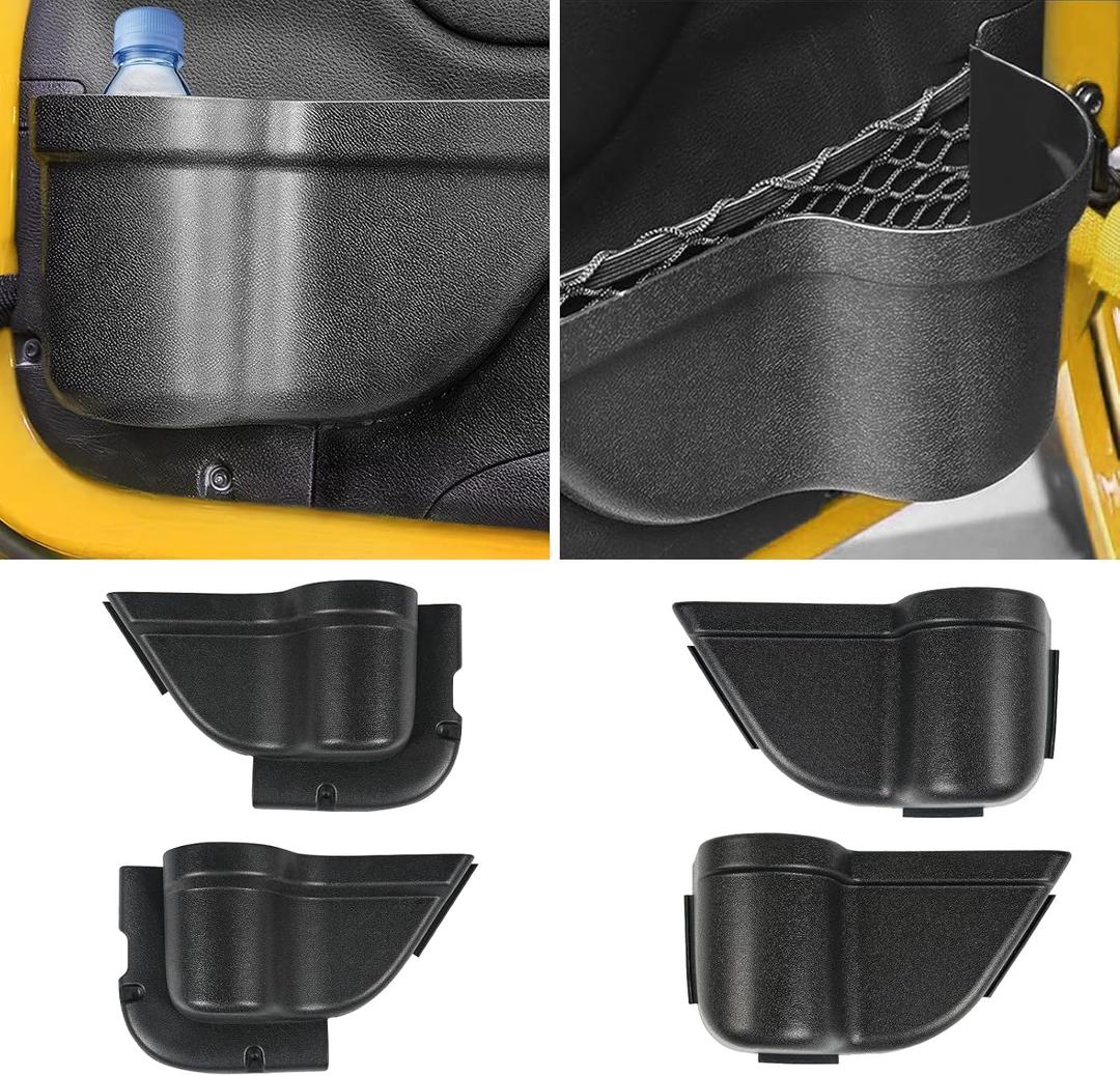 MIKKUPPA JK Storage Pockets - Front and Rear Door Pockets Compatible with 2011-2018 Jeep Wrangler JK JKU 4 Door, Interior Storage Accessories, Black 4 Pcs