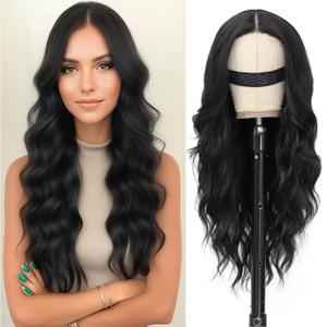 Black Wigs for Women Long Wavy 5x4x1 Lace Hairline Middle Part Glueless Wig Heat Resistant Synthetic Wigs for Daily Party 24 Inch