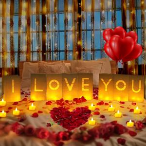 Valentine's Day Decorations, Special Night Romantic Decorations - I Love You Light Up Letters Luminary Bags with Bright Flameless Tea Candles and Fake Rose Petals, Happy Anniversary