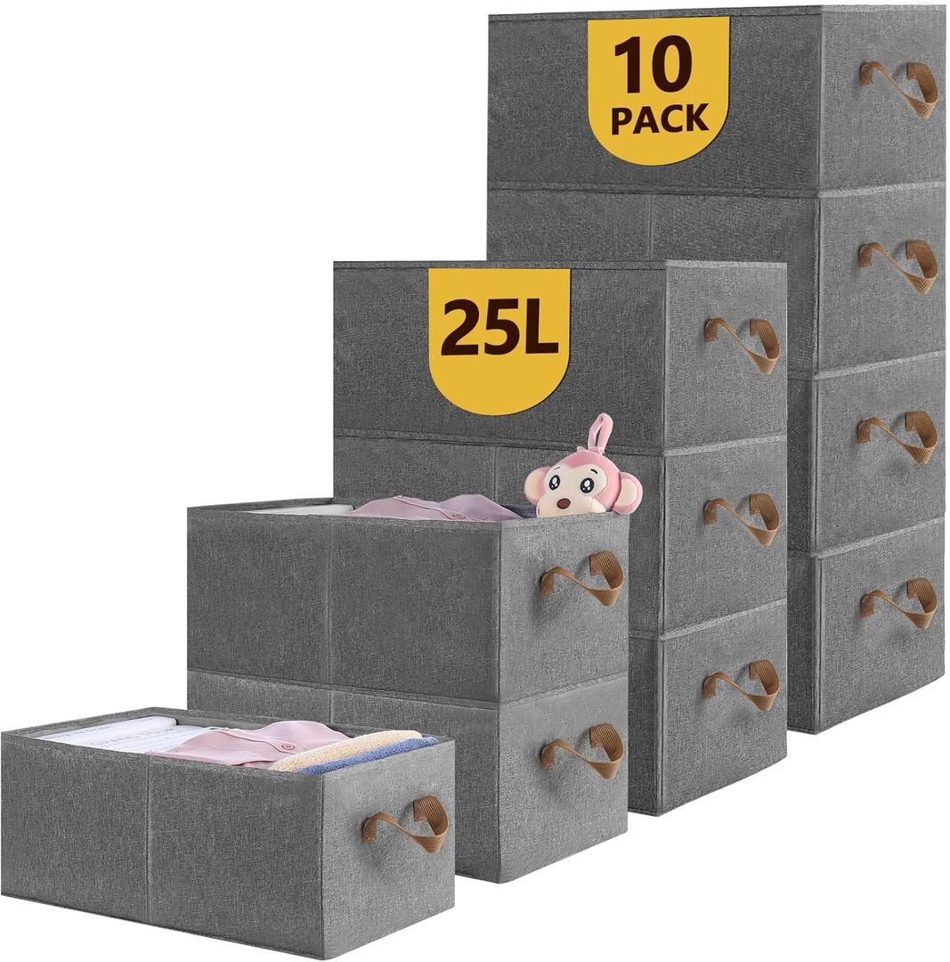 VZZNN 10 Pack Large Capacity Storage Bins Closet Organizer System, Sturdy Foldable Storage Boxes for Organizing Clothing, Sheets, Toys, Wardrobe - Closet Organizers and Storage