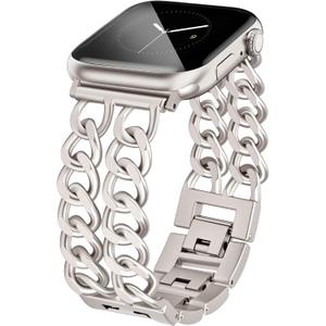 JR.DM Starlight Watch Bands for Women Compatible with Apple Watch 38mm 40mm 41mm 42mm (S10/11) Adjustable Metal Cowboy Steel Chain Bracelet for iWatch Series1/2/3/4/5/6/7/8/9/10/11 SE 3/2/1 (No Case)