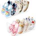 2 Pack Kids Shoe Storage, 4 Sections Toddler Shoe Organizer Clear Acrylic Shoe Rack for Closet, Space Saving Baby Shoe Organizer for Nursery, Children Room, Stackable