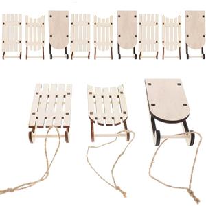 12pcs Christmas Tree Hanging Sleigh, Unfinished Wood Mini Sleigh Ornament, Miniature Wooden Sleighs Model, Tabletop Wood Sleighs for Christmas Tree Dollhouse Decor