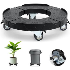 Trash Can Dolly Wheels, Adjustable 15-19 Inch Round Roller with Locking Wheels 440 LBS Heavy Duty Drum Cart Multi Function Rolling Dollies Stand Plant Caddy, Black