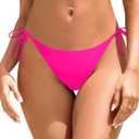 Zmart Women's String Tie Side Bikini Bottoms Cheeky Bathing Suit Bottom Low Waisted Swim Bottom (Large, Hot Pink)