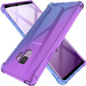 KIOMY Clear Case for Samsung Galaxy S9, Airbags Corners Shockproof Bumper Protective Cover Hybrid Design Hard PC Back + Flexible TPU Frame Purple Blue Gradients Color