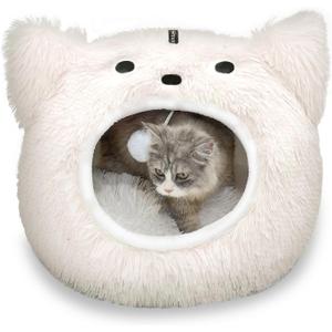 CATISM Cat Bed, Cat Beds for Indoor Cats, Cats Bed Cave for Indoor, Cozy Hooded Beds with Soft Cushion, Removable Washable (Large, White)