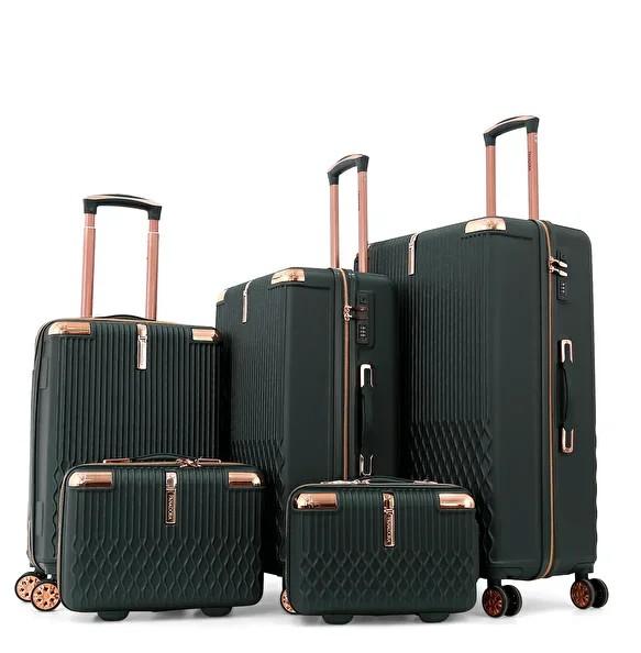 LARVENDER Luggage Sets for Women 5 Piece Hardside Expandable Suitcases with Wheels TSA Lock, Lightweight Travel Carry On Suitcase Set with Cosmetic Case, Black Brown