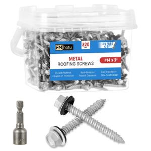 FMhotu Metal Roofing Screws #142Inch, 500-PCS, Hex Head Rustpert Coating Sheet Metal to Wood Siding Screw with EPDM Rubber Washer, Sharp Point, Hex Socket Included