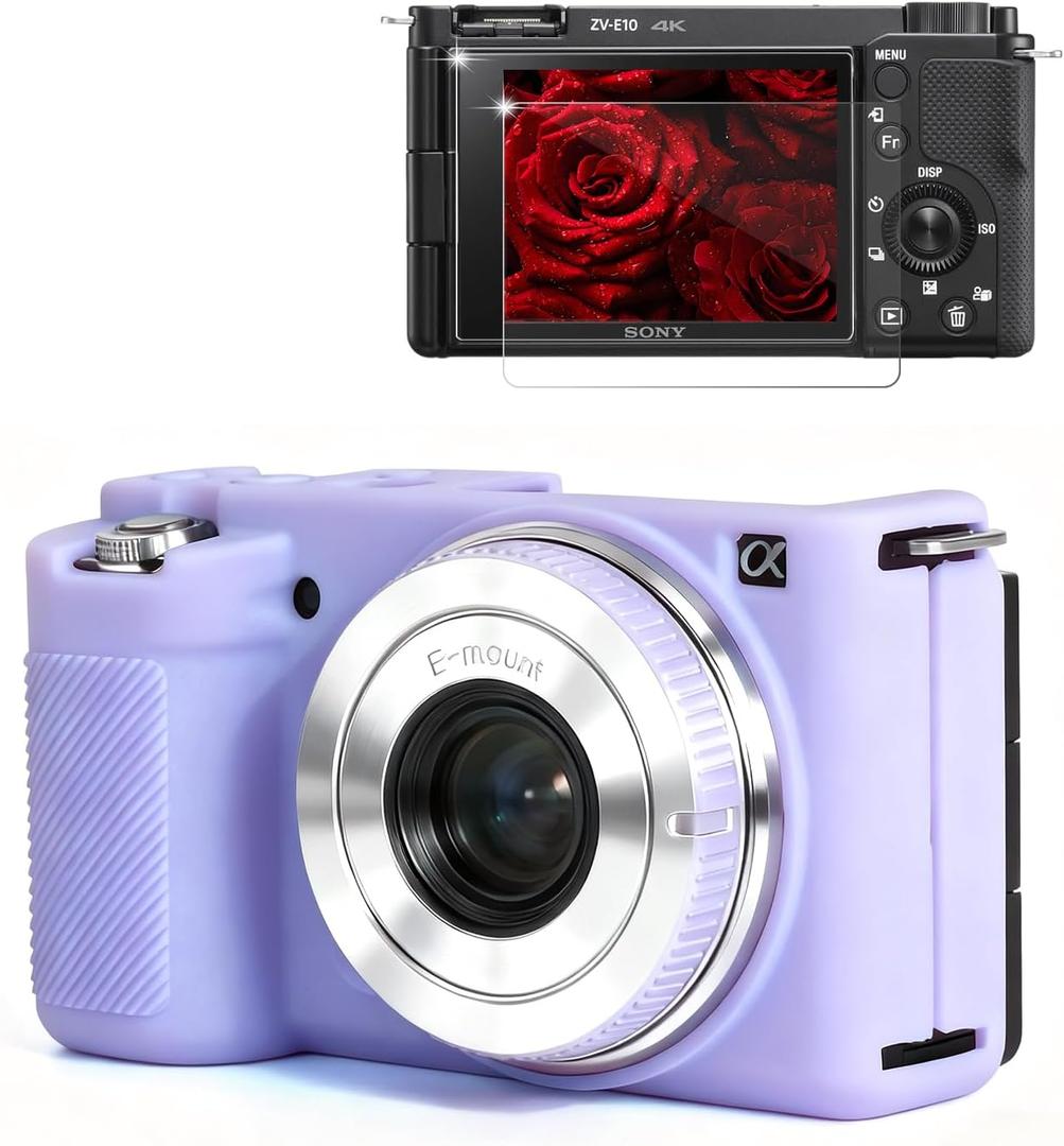 Case for Sony ZV-E10 Vlog Style Digital Camera Accessories, ZV E10 Soft Silicone Protective Case, Slim Fit Sleeve with ZV-E10 Screen Protector, Lightweight, Anti-Scratch (Lilac Purple)