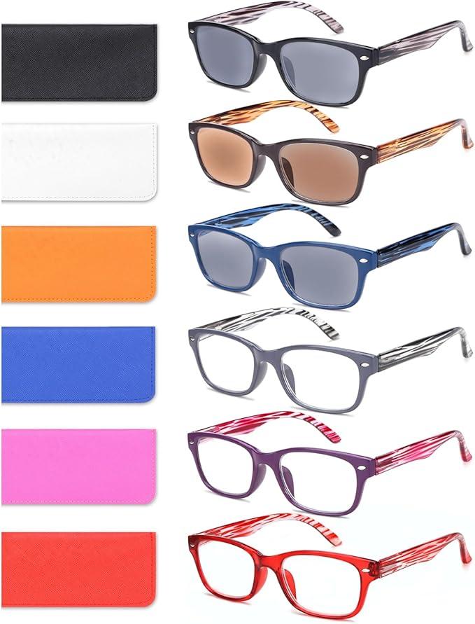 6 Pack Reading Glasses for Women Men Blue Light Blocking Spring Hinge Computer Readers, Anti Eyestrain/Glare, +3.00