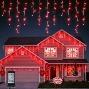 300LED Icicle Lights for Outside,Red Valentine Window Lights,8 Modes Plug in Red Curtain String Lights Waterproof for Valentines Day,Wedding,Party,Bedroom,Home,Wall,Backdrop,Christmas Decor