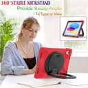 for iPad (A16) 11th/10th Generation Case 2025/2022 (11/10.9),Heavy Sturdy Shockproof Kids Case with Screen Protector, Rotating Stand/Pencil Holder/Shoulder Strap - (Red)
