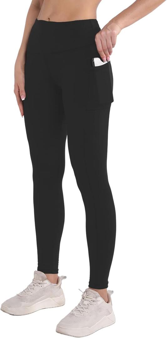NEWCOSPLAY Women's High-Waisted Yoga Leggings Full-Length Soft Touch Capri with Pockets (Black, M)