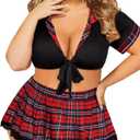 Avidlove Sexy Plus Size Lingerie Set for Women Sexy School Girl Halloween Costumes Cosplay Lingerie with Mini Skirt (XX-Large, Red and Blue Plaid)