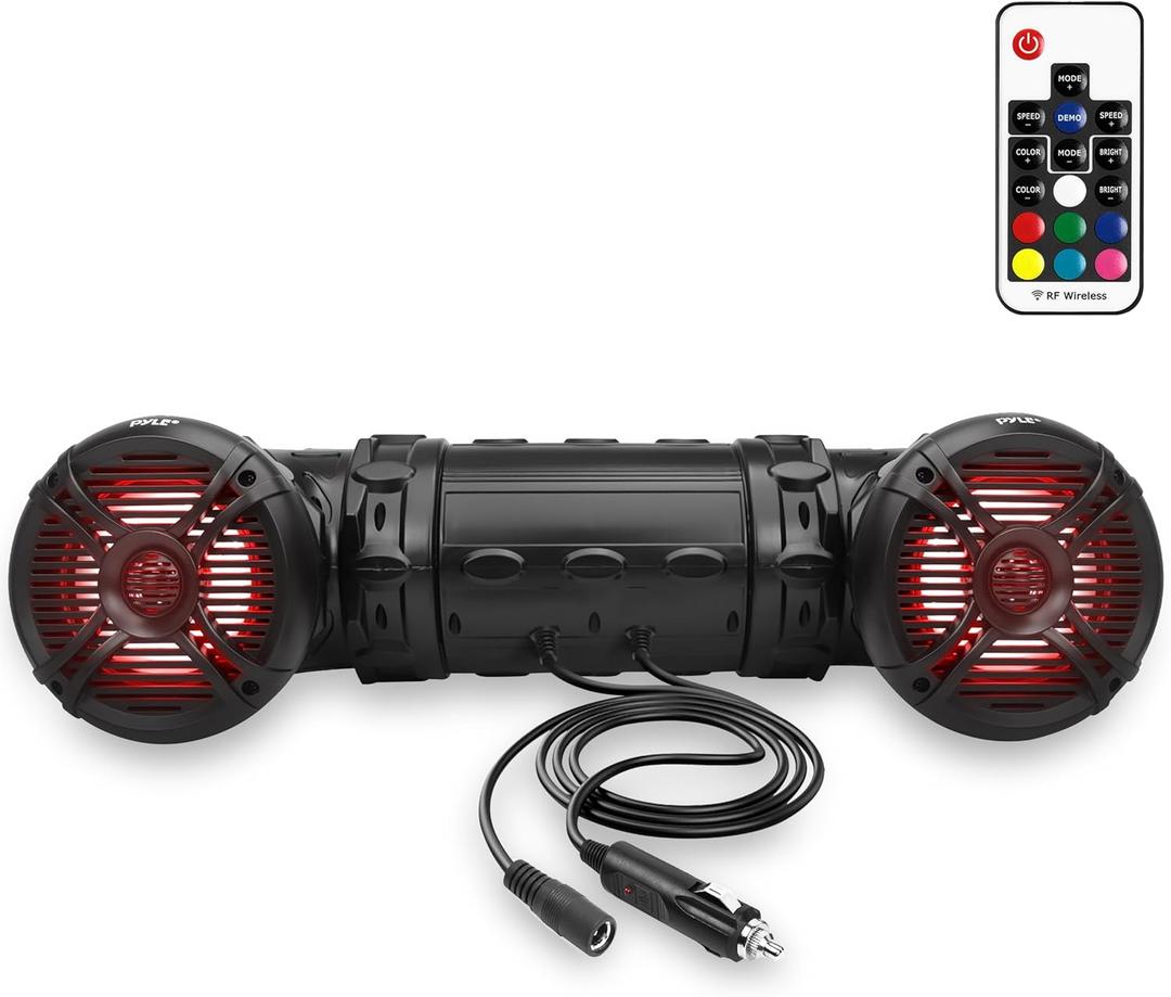 Pyle Bluetooth Speakers 800 Watt 6.5 Inch Amplified Sound System with Multi-Color LED Lights, Waterproof Marine Bluetooth Wireless Speakers with Weatherproof Design, Ideal for Outdoor and Vehicle Use