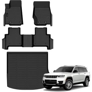 All Weather Floor Mats Cargo Mat Fit for Jeep Grand Cherokee(WL Include 4xe, Not WK2 or WL75) 2022-2025 2026 5 Seat Only TPE Rubber Liners All Season Guard Odorless Anti-Slip Floor Mats Cargo Liner