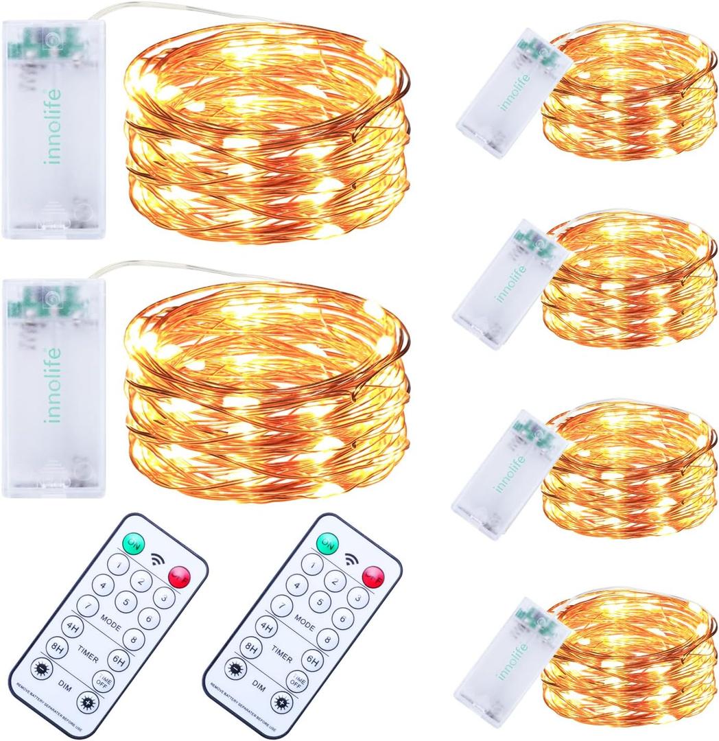 innolife 6 Pack LED Fairy String Lights Battery Operated with Remote Control & Timer, 10 Ft 30 LED Copper Wire Twinkle Lights for Bedroom Christmas Wedding Party Indoor Outdoor Decoration (Warm White)