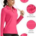 FKEEP Women Long Sleeve Polo Shirt Golf Sport Top Athletic Sportswear Tennis Activewear (Large, 10 Neon Pink)