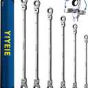 6 Pcs Extra Long Flex Head Ratcheting Wrench Set, Metric Long Wrench 8mm - 19mm, 72-Tooth Double Box End Wrenches, Chrome Vanadium Steel with Mirror Polish Finish, Rolling Pouch