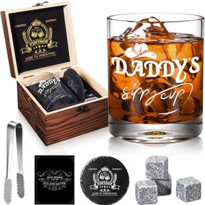 Daddy's Sippy Cup Whiskey Glasses 12 oz, Funny Dad Gifts for New Dad, New Fathers, Husband, Rocks Glasses First Fathers Day from Daughter, Kids, Son, Wife, Cool Papa Gift for Birthday