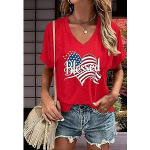 American Flag Heart Shirt Women Patriotic T-Shirt 4th of July Independence Day Graphic Tees American Blessed Tops, L