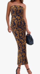 BTFBM Women Spring Dresses 2025 Elegant Wedding Guest Dresses Bodycon Tube Maxi Dress Split Floral Cocktail Dress, Size L