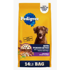 Tender Bites Complete Nutrition Adult, Chicken & Steak Flavor Dry Dog Food, 14 Lb Bag - Pet Food Made with 36 Vitamins, Minerals, and Amino Acids to Support Health and Vitality, Best By 05/18/26