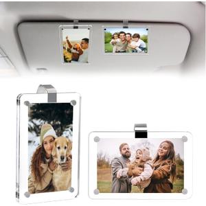4Pcs Car Picture Holder, Acrylic Magnetic Visor Photo Clip, Personalized Picture Frame, Decorate your Car Visor Clip with Family & Personal Photos