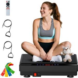 Vibration Plate Exercise Machine for Lymphatic Drainage & Weight Loss, Vibrating Plate with Loop & Resistance Bands, 330LBS Capacity Whole Body Workout Power Plate Vibration Platform for Home