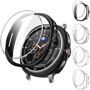 JETech 4+4 Pack Case and Screen Protector for Samsung Galaxy Watch 8 Classic 46mm, Tempered Glass Film Protective Hard PC Bumper Cover (Black/White/Clear/Silver)