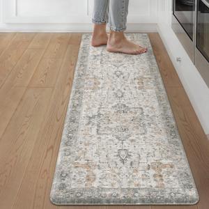 GENIMO Kitchen Mats for Floor, Washable Anti Fatigue Mat for Cushioned, Waterproof Kitchen Rugs, 17.3"x59", Non Slip Comfort Standing Mat Rug for Home, Runner, Sink, Office, Laundry, LightTaupeBrown