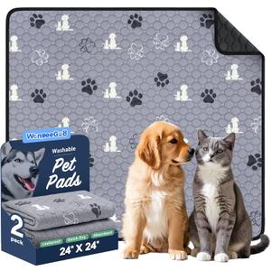 WanpeeGoo Washable Pee Pads, Puppy Pee Pad for Dogs, 2 Pack Absorbent Reusable Training Dog Pads Pet Puppy Pads, Non-Slip Potty Pads for Whelping, Playpen, Crate, Bed, Grey 24"x24"