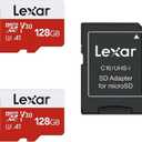 Lexar E-Series 128GB Micro SD Card 2 Pack, microSDXC UHS-I Flash Memory Card with Adapter, 100MB/s, C10, U3, A1, V30, Full HD, 4K UHD, High Speed TF Card