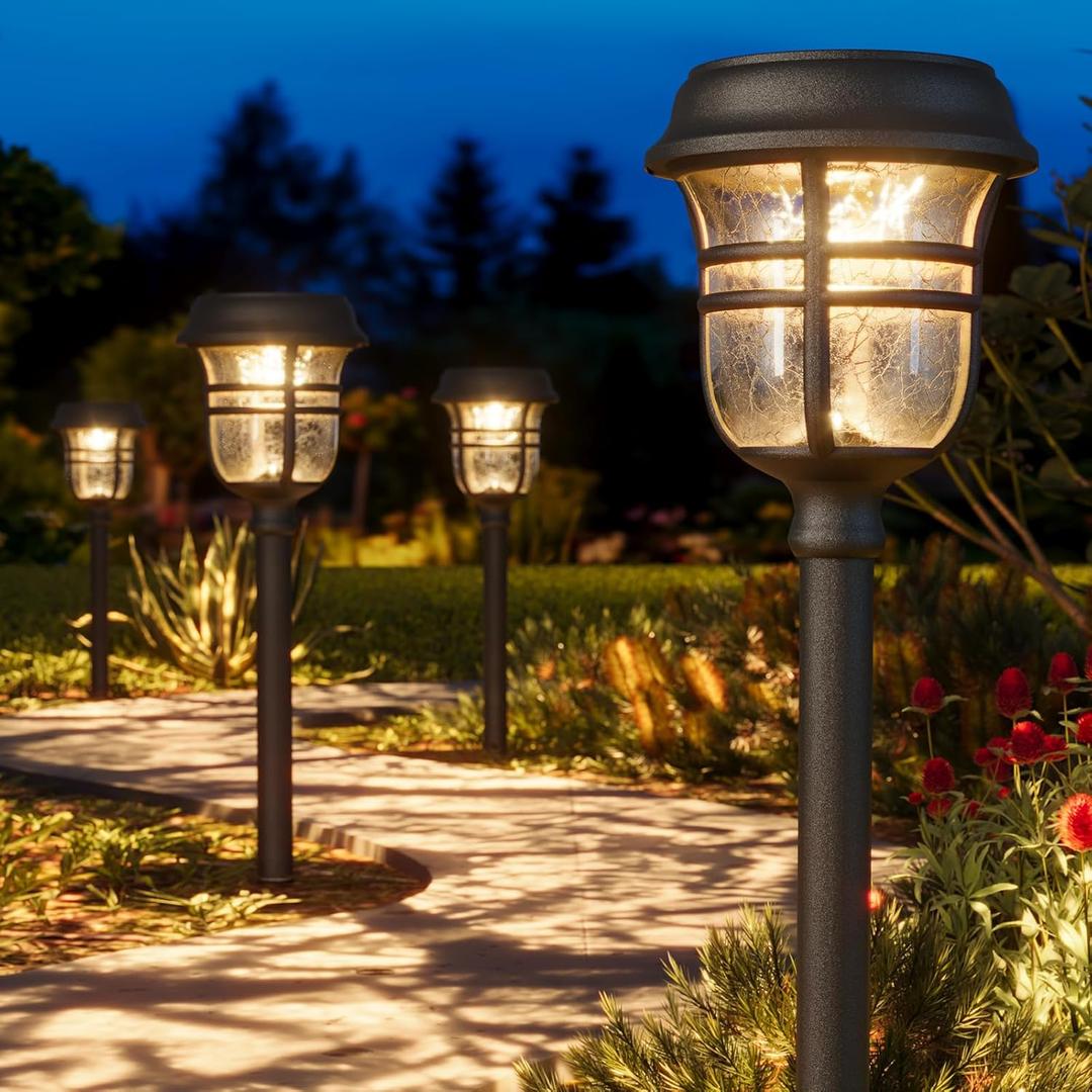 XMCOSY+ Solar Pathway Lights Outdoor 6 Pack, 2 Lighting Modes Warm White & RGB Auto Color Changing LED Solar Powered Garden Lights IP65 Waterproof for Yard Walkway Driveway Landscape Lawn Decorative (Reddish-Brown)