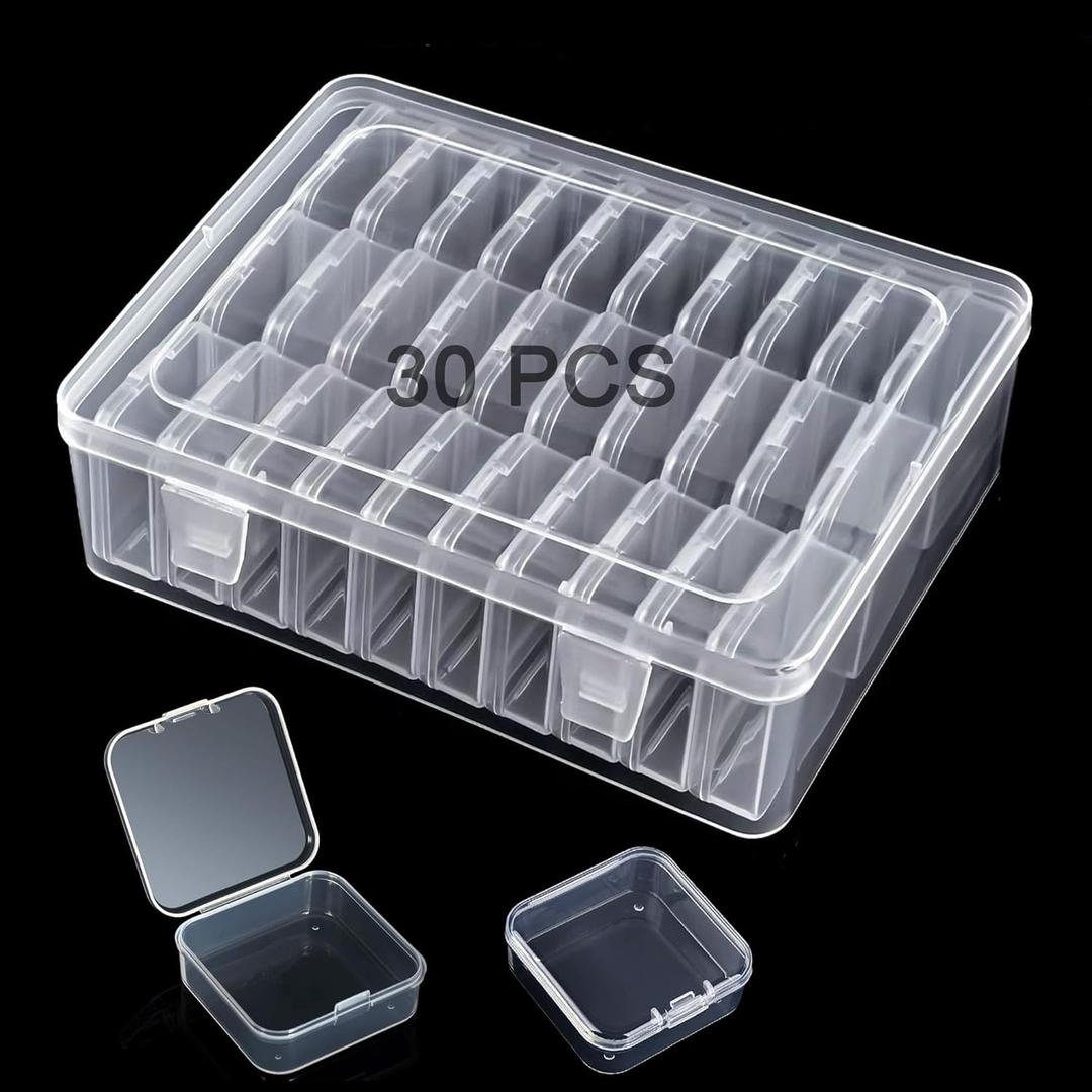 Small Bead Organizer Storage Box, 30PCS Mini Clear Plastic Containers Transparent Rectangle Cases with lid for Collecting Beads Jewelry Crafts Nail Tiny Items