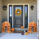 HyeFlora Artificial Fake Fall Hanging Flowers Plants for Outdoor Decor, 2PCS Faux Silk Fall Morning Glory Trailing Vines UV Resistant Look Real for Autumn Home Planter Porch Patio (Orange+Yellow)