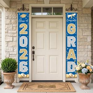 2026 Graduation Banner Congrats Grad Blue - Class of 2026 Porch Sign for Party, Porch Banner Outdoor Graduation Decorations