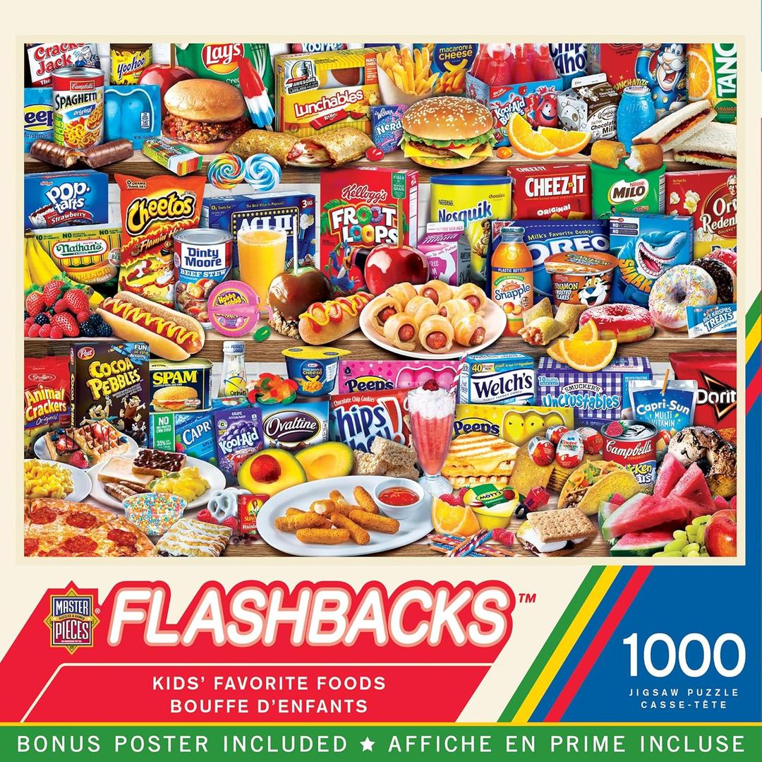 MasterPieces Kids Favorite Foods 1000-Piece Jigsaw Puzzle - Eco-Friendly Matte Finish - 19.25"x26.75" - Bonus Poster 