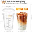 100 Pack - 16 oz Ratio Lines Iced Coffee Cups with Lids & Straws No Guessing for Consistent Drinks, Disposable Clear Plastic Cups with Lids and Straws for Coffee, Smoothies, Juice, Parties Food Safe