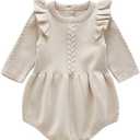Fall Baby Outfits Baby Sweater Romper Infant Toddler Sweater Bodysuit Photoshoot Outfit Knit Ruffle Long Sleeve Autumn Winter Clothes Newborn Coming Home 1st Birthday Knitwear Apricot 6-12 Months